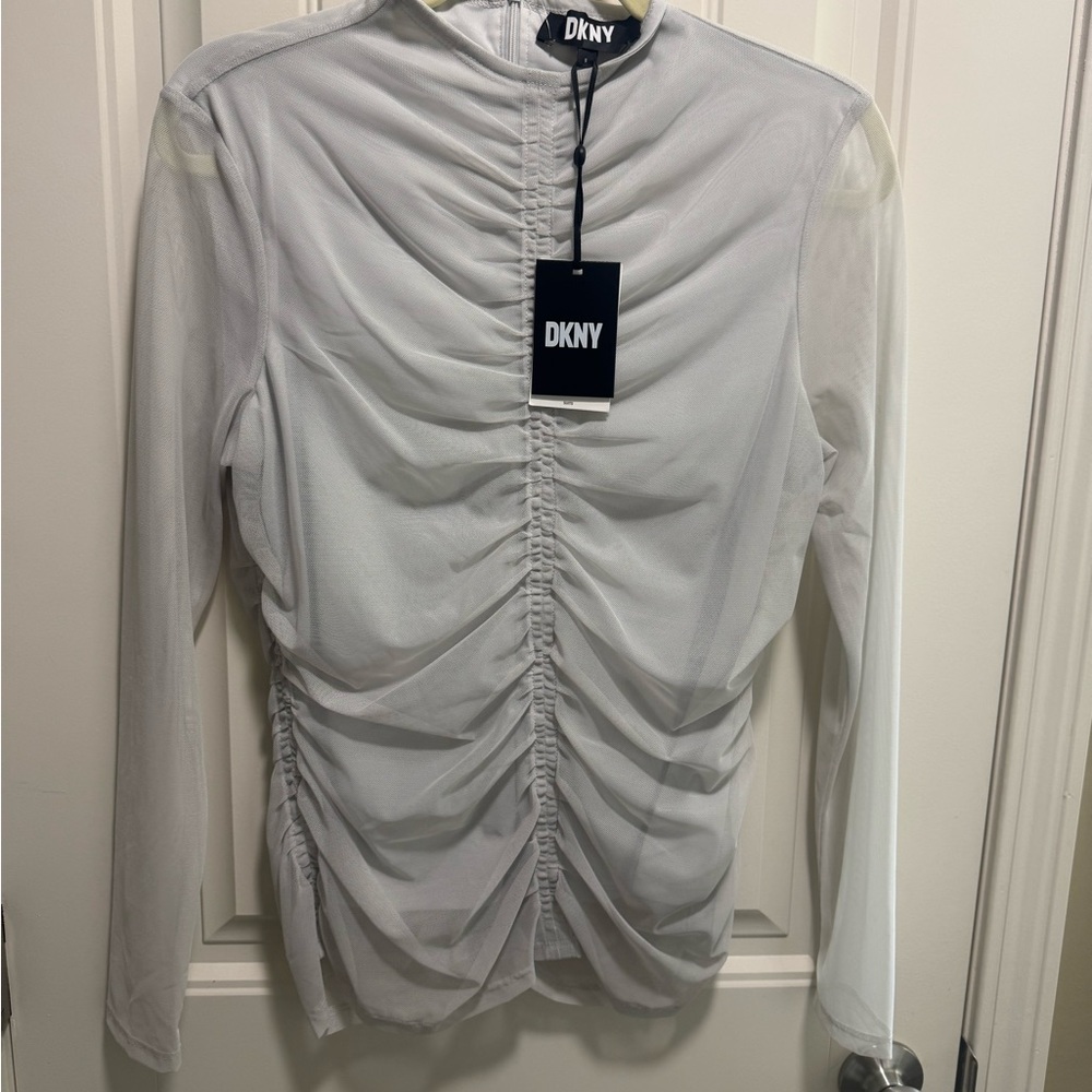 DKNY Elegant White Ruched Blouse